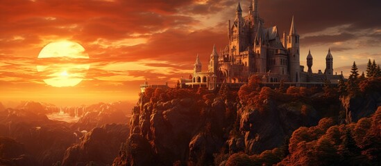 Majestic Historic Castle Perched Atop A Mountain During the Golden Hour