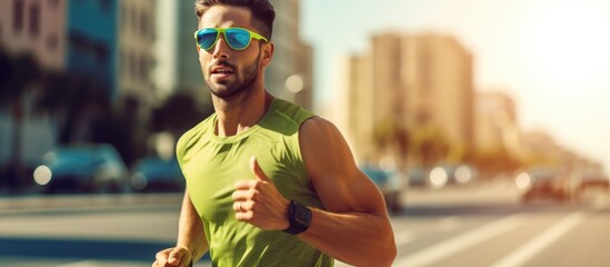 Energetic Urban Runner Embracing the Dubai Cityscape in a Vibrant Morning Workout