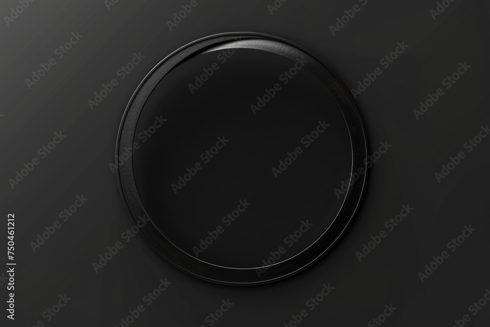 Poster Simple black round button on a black wall. Suitable for technology or minimalistic design concepts