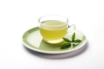 green tea in transparent cup and mint isolated on white