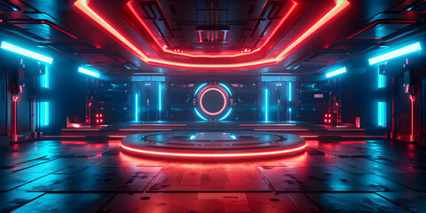 Abstract background esports scifi gaming video game futuristic neon glow chamber.