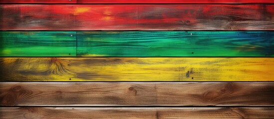 Vibrant Wooden Plank Wall Showcasing a Diversity of Reggae Colors and Textures