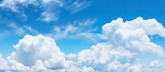 Vast Fluffy Cumulus Cloud Floating in a Serene Blue Sky Background - obrazy, fototapety, plakaty