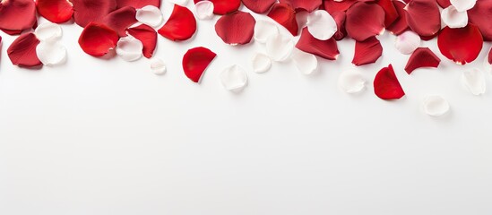 Vibrant Red Rose Petals Adorn a Clean White Background with Elegance and Grace