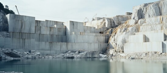 Serene Reflections: Tranquil Scene of an Artificial Quarry Filled with Water - obrazy, fototapety, plakaty