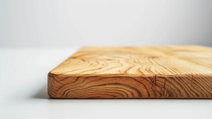 A wooden cutting board placed on a table, suitable for kitchen themes