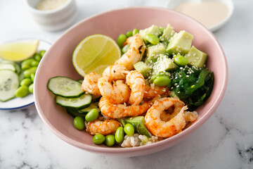 Shrimp poke with fresh lime and sesame seeds