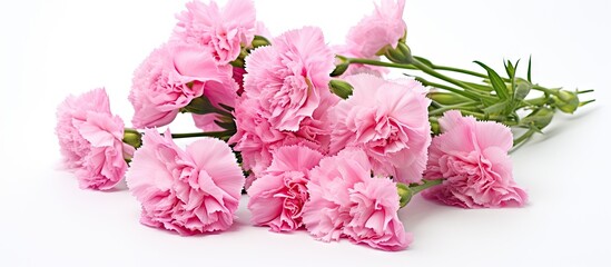 Elegant Pink Carnation Flowers Blooming on Clean White Background - Vibrant Floral Arrangement