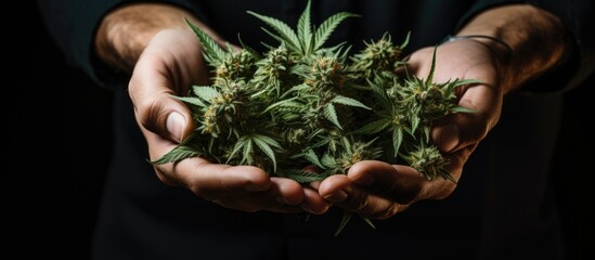 Exploring the Medicinal Potential: Hand Holding Cannabis Inflorescence for Research and Legalization Advocacy - 750462296