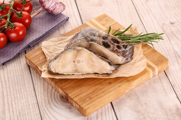 Raw wolffish steak for cooking