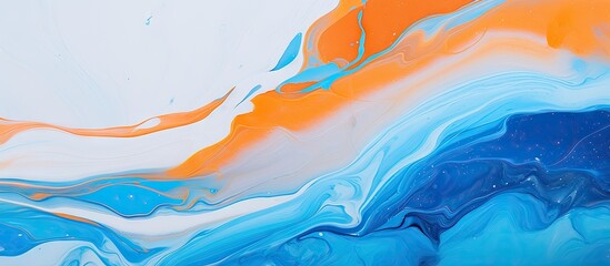 Dynamic Fusion of Blue and Orange Hues in Abstract Marble Artwork - 750462623