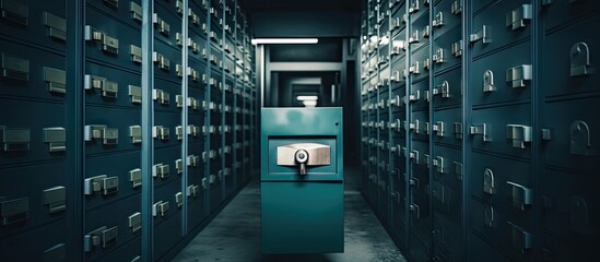 Secure Bank Vault with Rows of Lockers for Cash and Documents Storage - obrazy, fototapety, plakaty