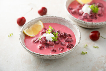 Cold cherry soup with yogurt
