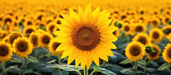 Vibrant Sunflowers Basking in Golden Sunlight on a Serene Field of Dreams