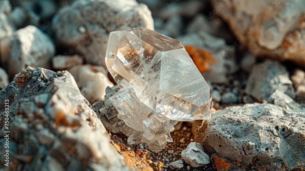 Aufkleber a piece of ice sitting on top of a pile of rocks. suitable for nature and climate change concepts