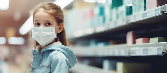 Young Girl in Library Wearing Protective Face Mask During Covid Pandemic
