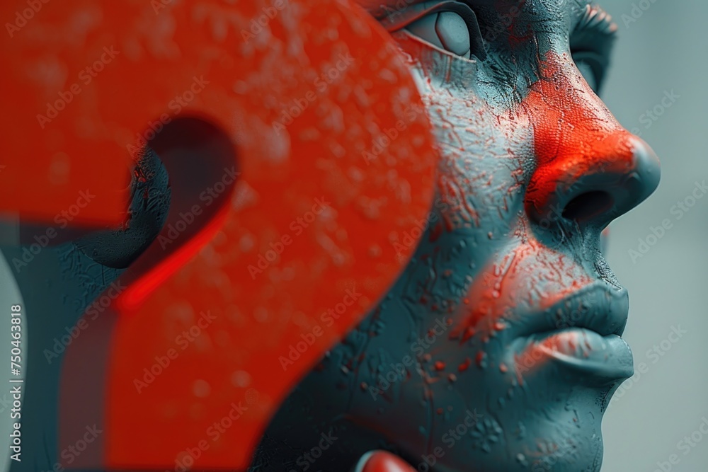 Poster Close up of a person's face with a red object in the background. Suitable for various design projects