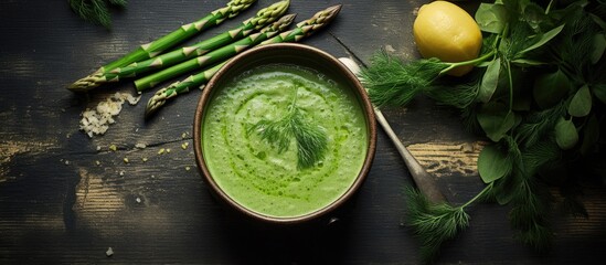 Soothing Asparagus Soup with Fresh Lemon: Nourishing Vegan Delight in a Green Bowl