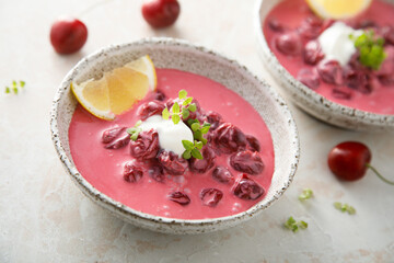 Cold cherry soup with yogurt