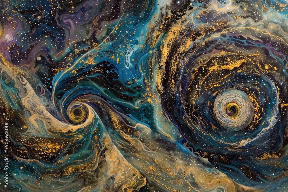 Wall mural abstract formations resembling planetary orbits and cosmic trajectories against a backdrop of swirli