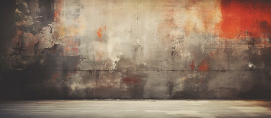 Dynamic red and grey abstract art adorning rough textured wall