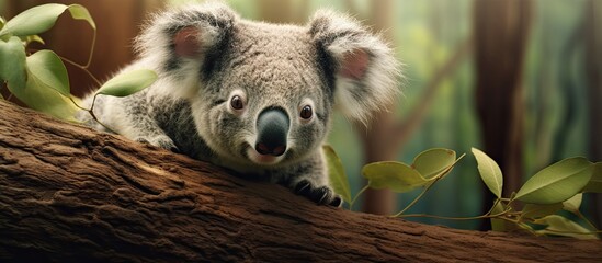 Adorable Koala Relaxing on Lush Green Tree Branch in Natural Forest Habitat