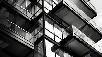 Abstract black and white glass building with balconies