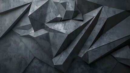 Abstract dark concrete 3d interior with polygonal pattern