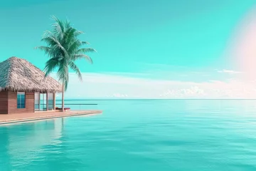 Foto op Canvas tropical minimalist mockup. Luxury panoramic view at exotic resort on turquoise seascape background. Bungalow, villas on beautiful beach on the ocean.  © Straxer