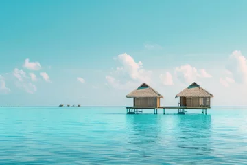Photo sur Plexiglas Bora Bora, Polynésie française tropical minimalist mockup. Luxury panoramic view at exotic resort on turquoise seascape background. Bungalow, villas on beautiful beach on the ocean. 