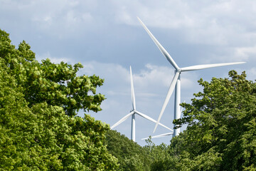 Wind turbines in wind farm in a beautiful natural environment on a sunny summery day in Northern...