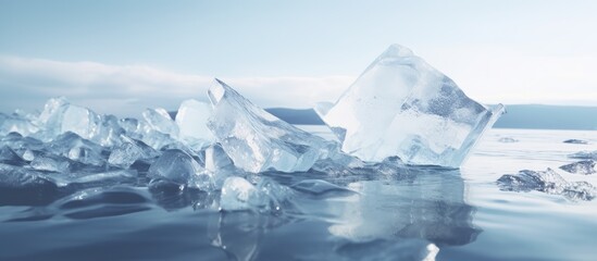 Glistening Ice Fragments Drift on Calm Ocean Waters Creating a Serene Winter Scene - obrazy, fototapety, plakaty