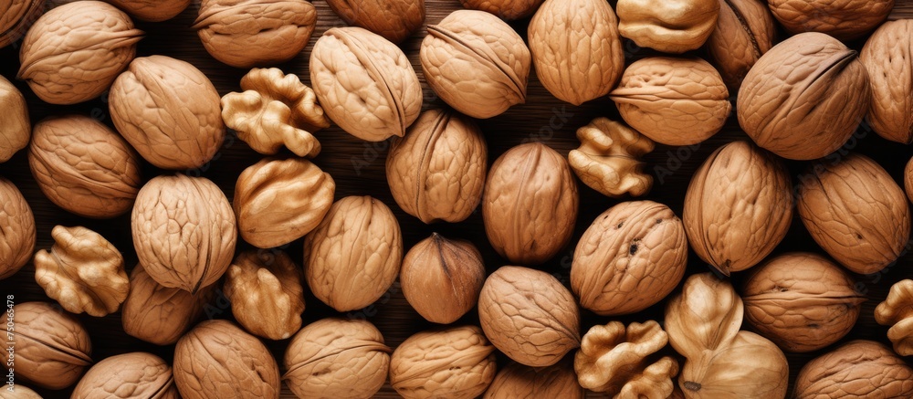 Aufkleber assorted nut selection with cracked walnuts, almonds, and pecans in a rustic nut mix