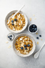 Homemade granola with coconut chips and berries