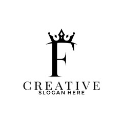Letter F with Crown logo, Simple Elegant Initial logo design template