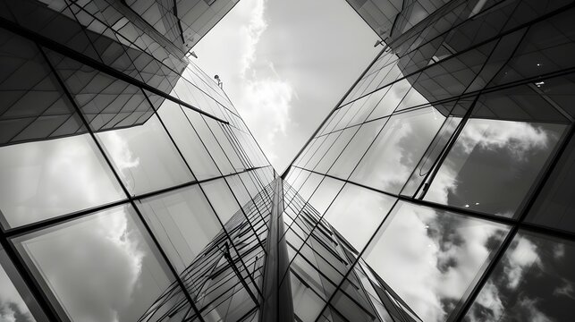 architecture of geometry at glass window - monochrome