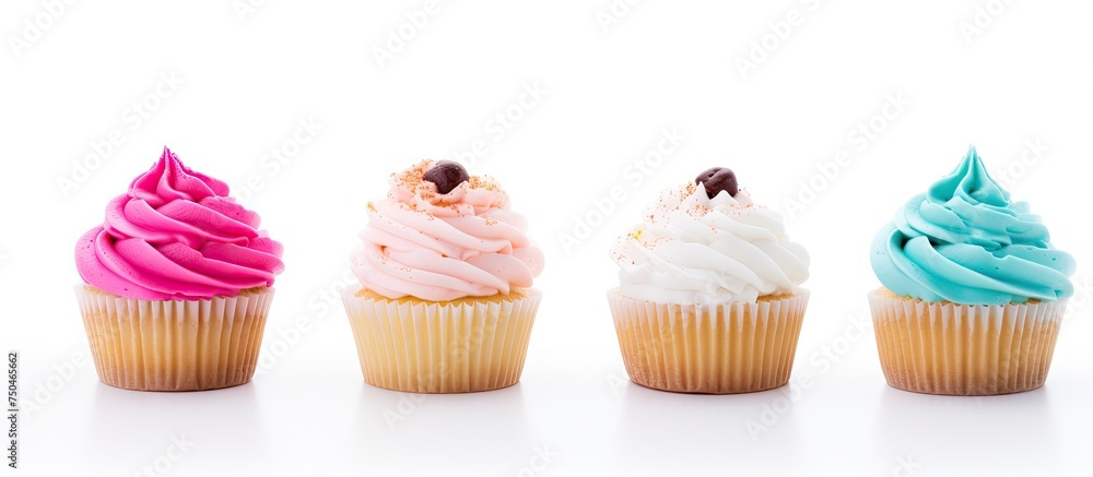 Poster vibrant cupcakes with colorful frosting in a delicious display of mini treats