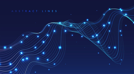 Glowing lines on blue background.