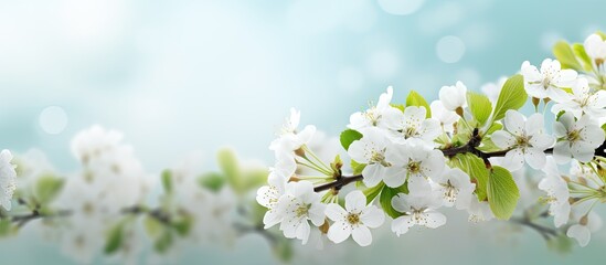 Delicate Cherry Blossoms Blooming on a Spring Day with Soft White Flowers on a Branch