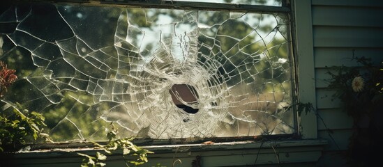 Eerie Broken Window Revealing The Vulnerability of a Suburban Home - 750465864
