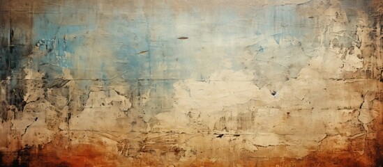 Fototapeta na wymiar Soothing Abstract Painting with Blue and Brown Tones: Vintage Grunge Paper Background