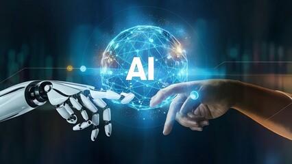 Futuristic society intelligent robot artificial intelligence humans AI technology coexist peacefully