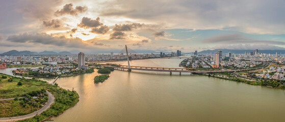 Aerial view of Tran Thị Ly bridge Da Nang city, Vietnam