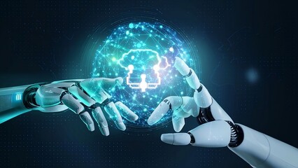 Futuristic society intelligent robot artificial intelligence humans AI technology coexist peacefully