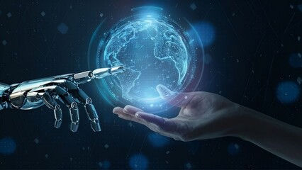 Futuristic society intelligent robot artificial intelligence humans AI technology coexist peacefully