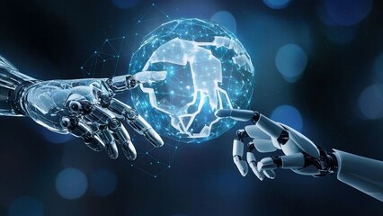 Futuristic society intelligent robot artificial intelligence humans AI technology coexist peacefully