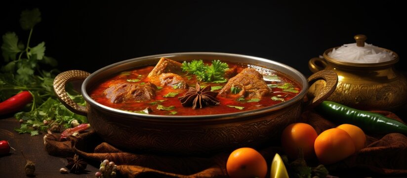 Savory Nihari or Nehari Spiced Meat Curry with Vegetables in a Delicious Bowl Meal