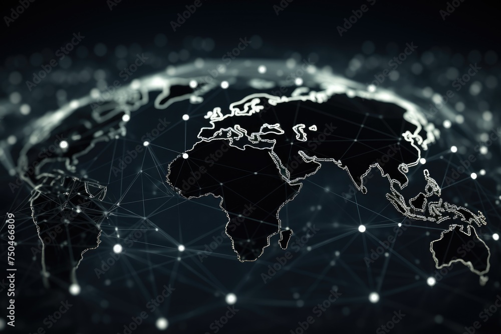 Aufkleber map of the planet, internet and technology. modern science. abstract plexus geometric background, fu