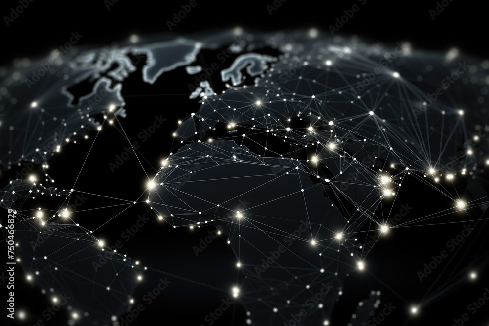 Poster map of the planet, internet and technology. modern science. abstract plexus geometric background, fu