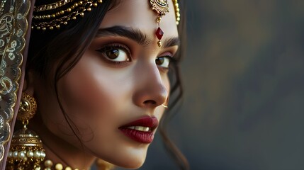 Beautiful indian woman or princess in traditional wear and jwellery
